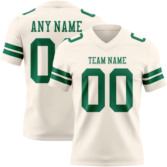 Custom Cream Kelly Green Mesh Authentic Football Jersey