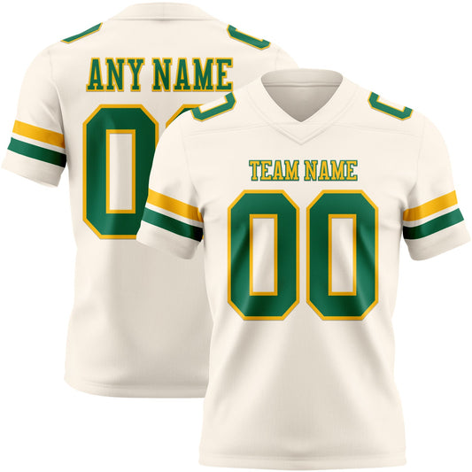 Custom Cream Kelly Green-Gold Mesh Authentic Football Jersey