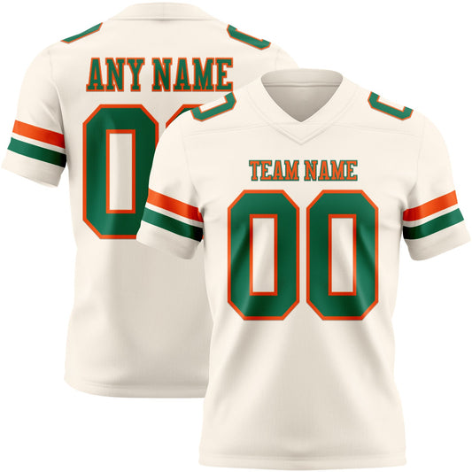 Custom Cream Kelly Green-Orange Mesh Authentic Football Jersey