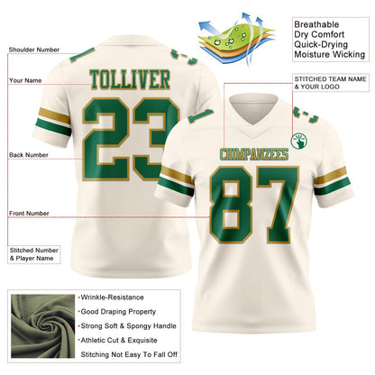 Custom Cream Kelly Green-Old Gold Mesh Authentic Football Jersey