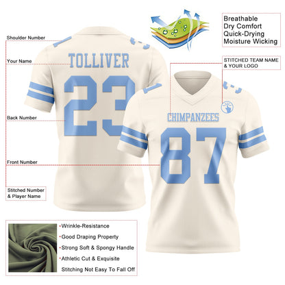Custom Cream Light Blue Mesh Authentic Football Jersey