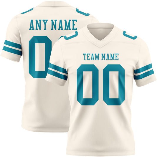 Custom Cream Teal Mesh Authentic Football Jersey