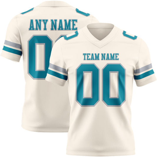 Custom Cream Teal-Gray Mesh Authentic Football Jersey