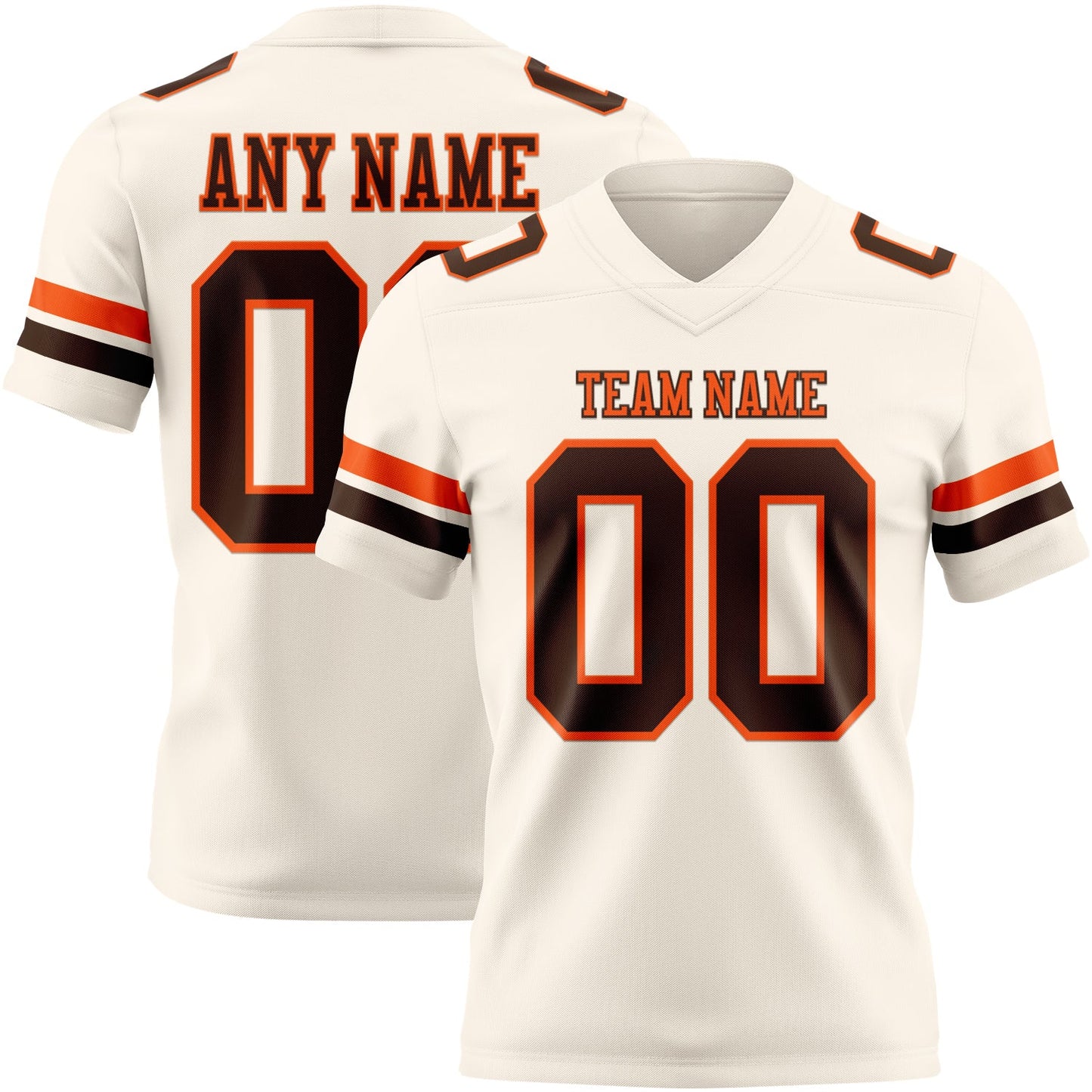 Custom Cream Brown-Orange Mesh Authentic Football Jersey