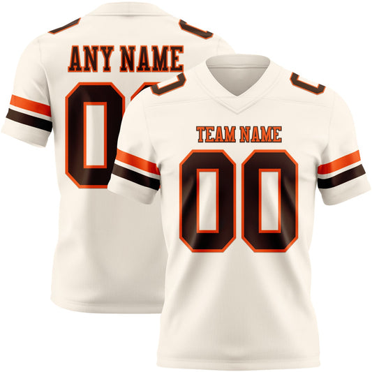 Custom Cream Brown-Orange Mesh Authentic Football Jersey