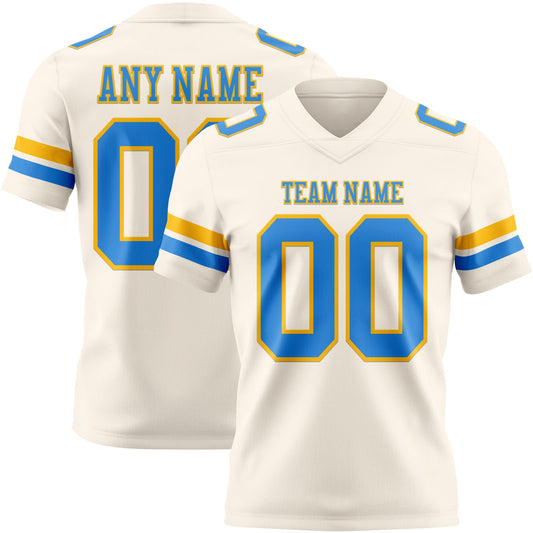 Custom Cream Powder Blue-Gold Mesh Authentic Football Jersey