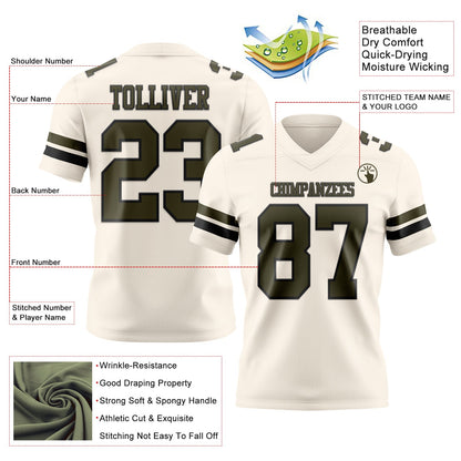 Custom Cream Olive-Black Mesh Authentic Football Jersey