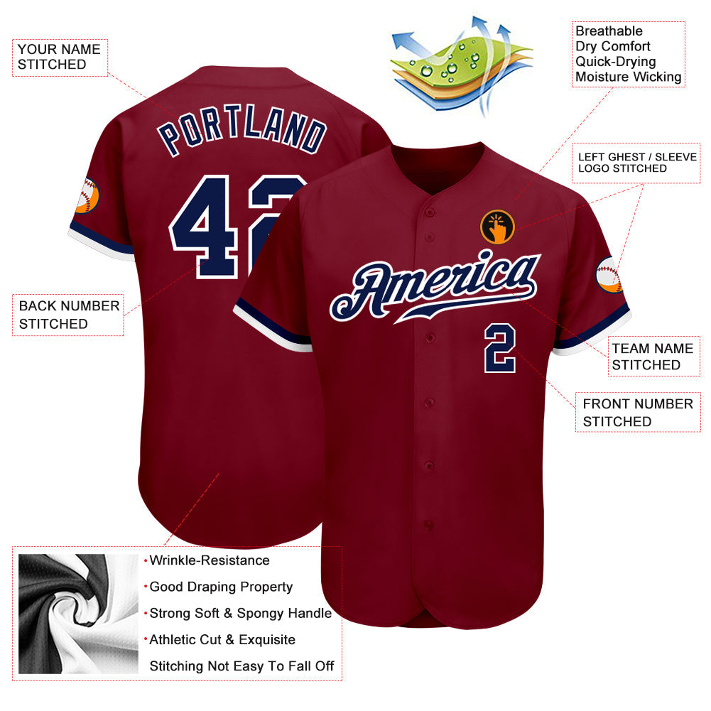 Custom Crimson Navy-White Authentic Baseball Jersey