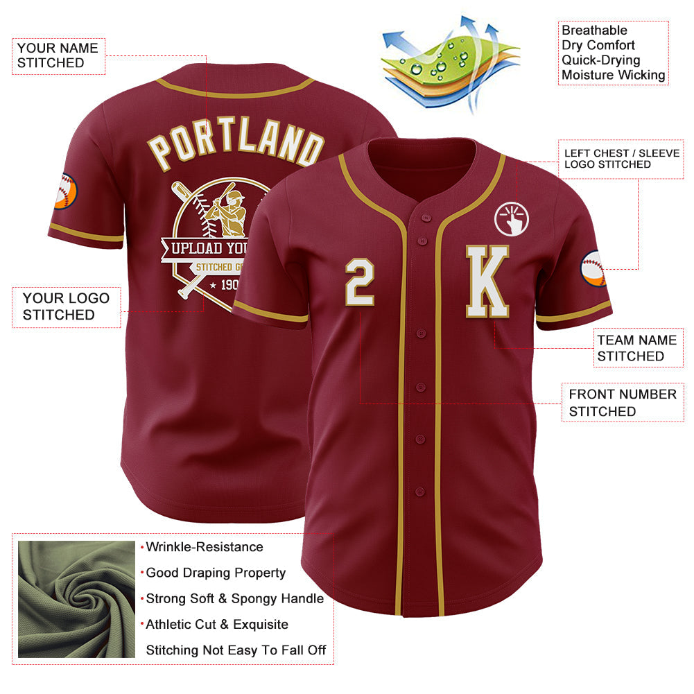 Custom Crimson White-Old Gold Authentic Baseball Jersey