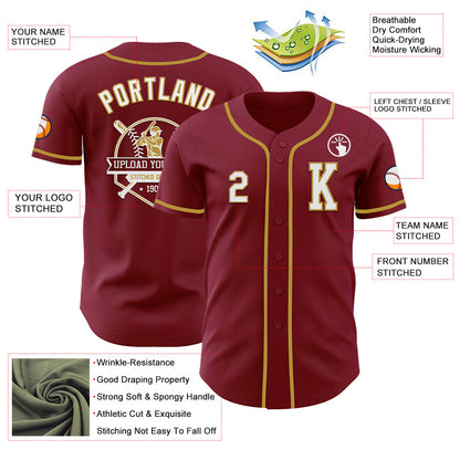 Custom Crimson White-Old Gold Authentic Baseball Jersey