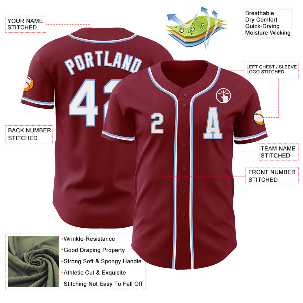 Custom Crimson White-Light Blue Authentic Baseball Jersey
