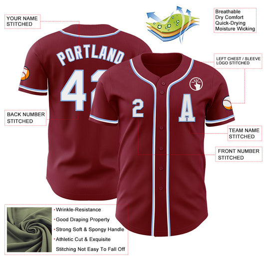 Custom Crimson White-Light Blue Authentic Baseball Jersey