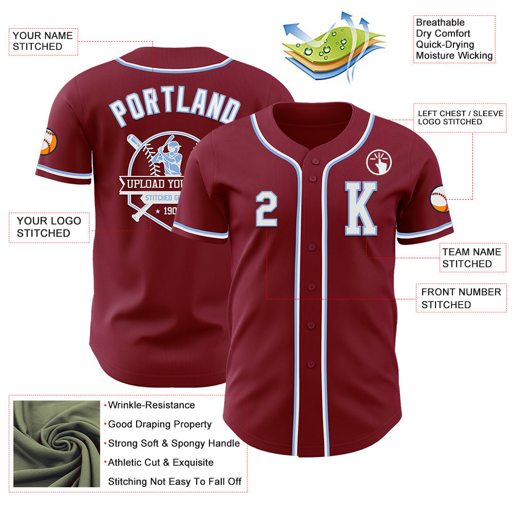 Custom Crimson White-Light Blue Authentic Baseball Jersey
