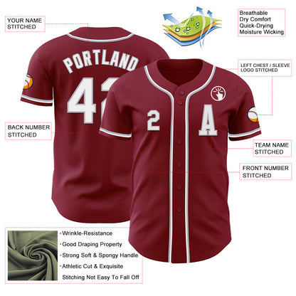 Custom Crimson White-Gray Authentic Baseball Jersey