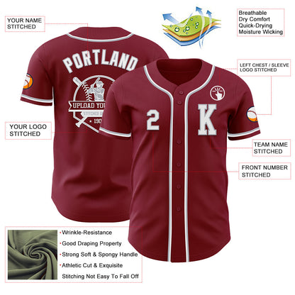 Custom Crimson White-Gray Authentic Baseball Jersey