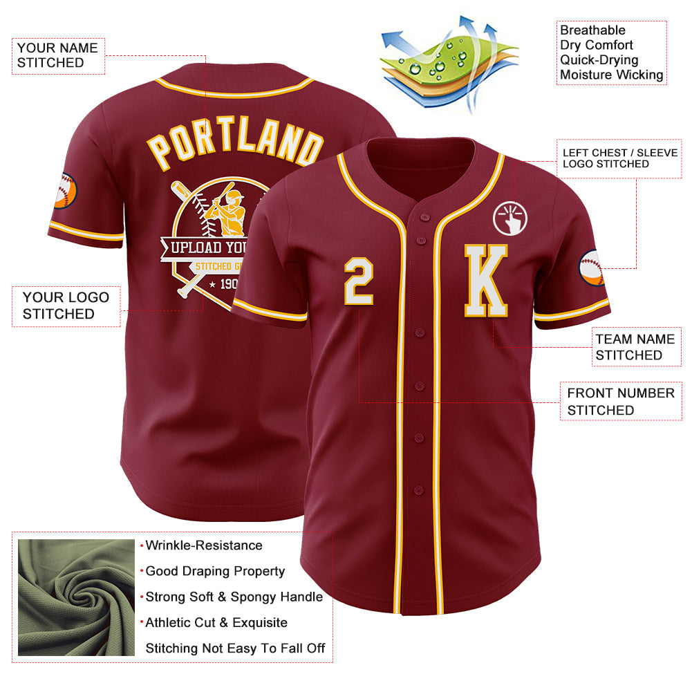 Custom Crimson White-Gold Authentic Baseball Jersey