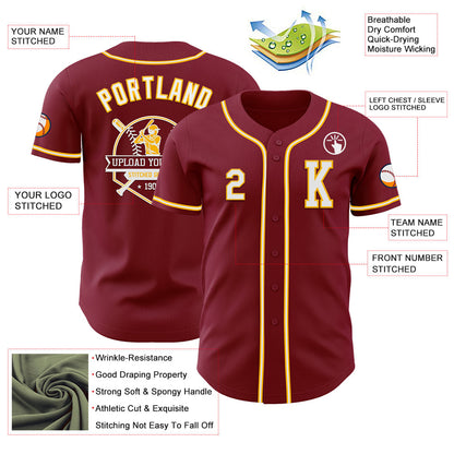 Custom Crimson White-Gold Authentic Baseball Jersey
