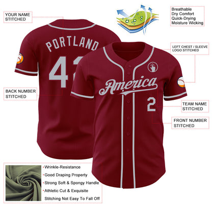 Custom Crimson Gray Authentic Baseball Jersey