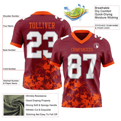 Custom Crimson White Orange-Gray Splash Mesh Authentic Football Jersey