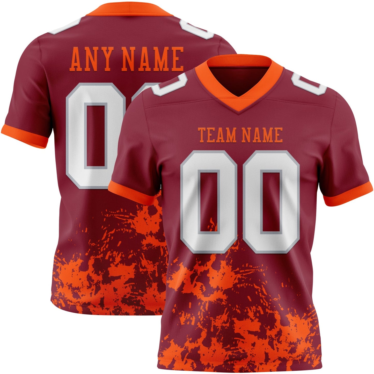 Custom Crimson White Orange-Gray Splash Mesh Authentic Football Jersey
