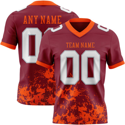Custom Crimson White Orange-Gray Splash Mesh Authentic Football Jersey