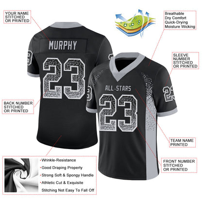 Custom Black Gray-White Mesh Drift Fashion Football Jersey