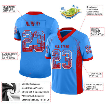 Custom Powder Blue Red-White Mesh Drift Fashion Football Jersey