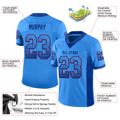 Custom Powder Blue Royal-Red Mesh Drift Fashion Football Jersey