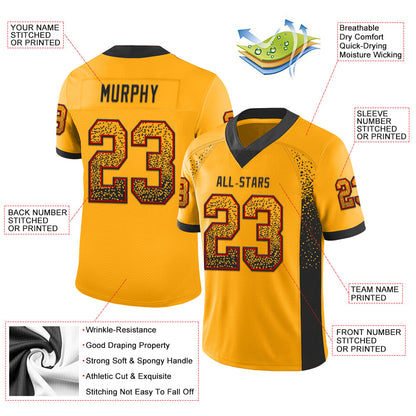 Custom Gold Black-Red Mesh Drift Fashion Football Jersey