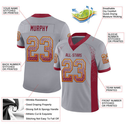 Custom Gray Crimson-Gold Mesh Drift Fashion Football Jersey
