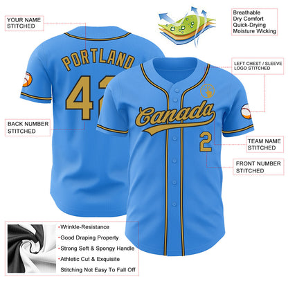 Custom Electric Blue Old Gold-Black Authentic Baseball Jersey