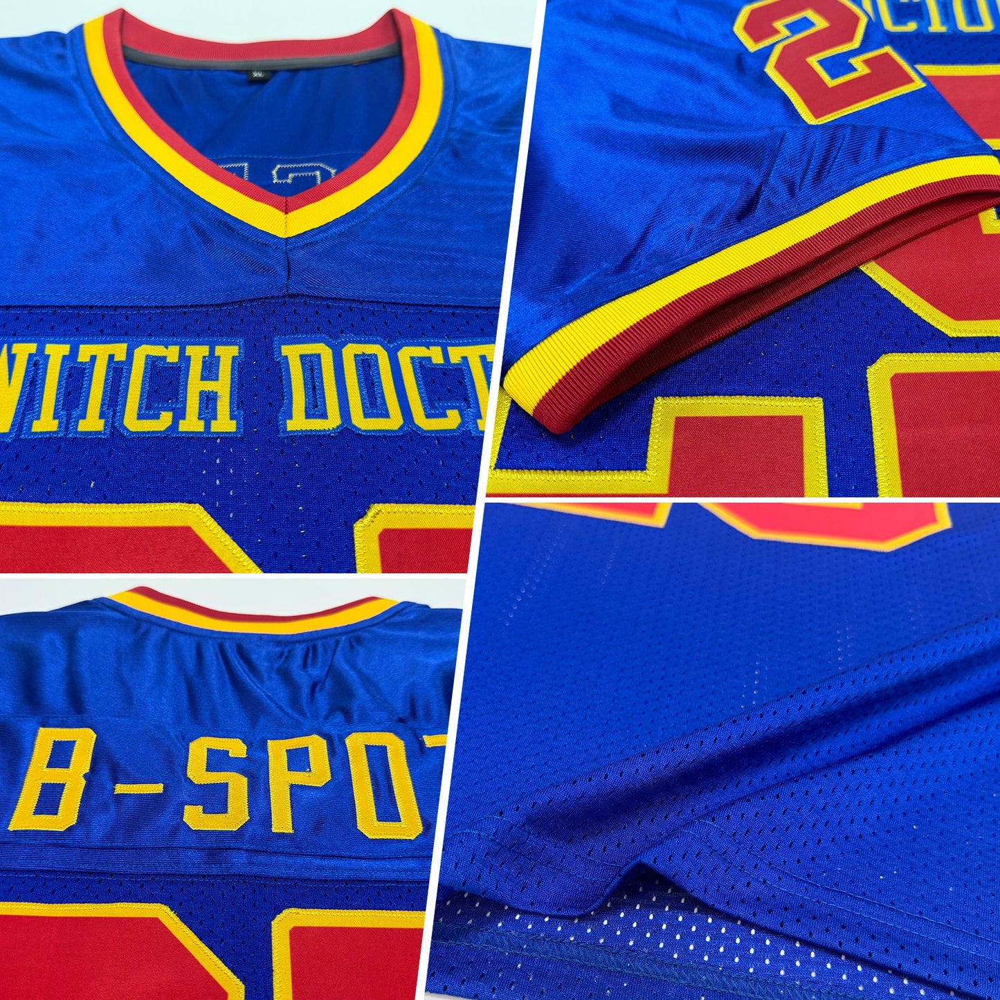 Custom Royal Red-Gold Mesh Authentic Throwback Football Jersey