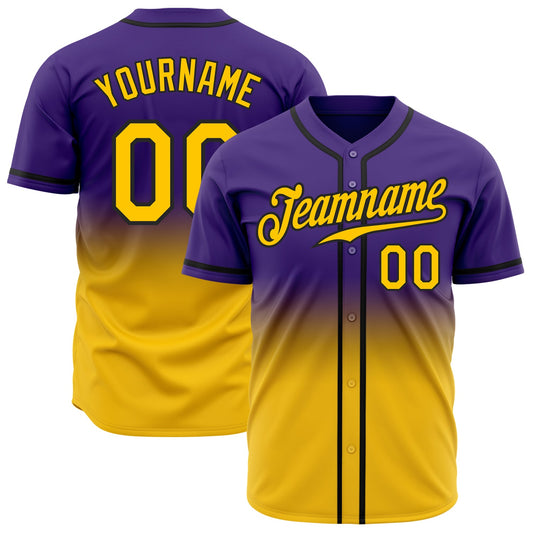 Custom Purple Gold-Black Authentic Fade Fashion Baseball Jersey