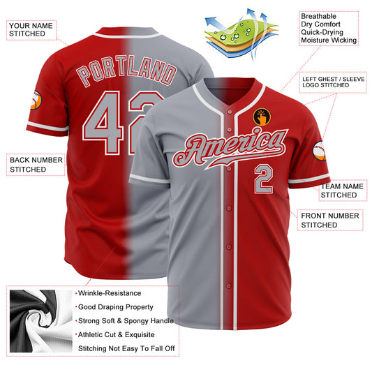 Custom Red Gray-White Authentic Gradient Fashion Baseball Jersey