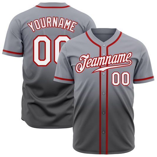 Custom Gray White Steel Gray-Red Authentic Fade Fashion Baseball Jersey