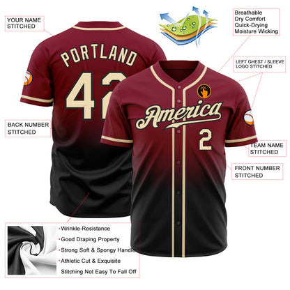 Custom Crimson Cream-Black Authentic Fade Fashion Baseball Jersey