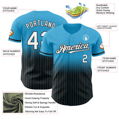 Custom Sky Blue Pinstripe White-Black Authentic Fade Fashion Baseball Jersey
