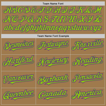 Custom Old Gold Pinstripe Neon Green-Purple Authentic Fade Fashion Baseball Jersey