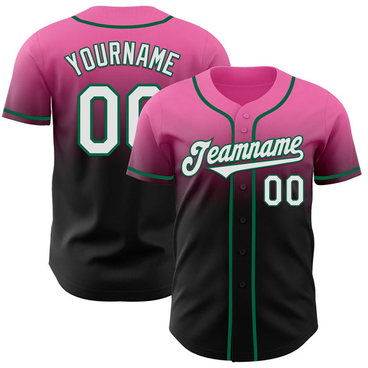 Custom Pink Black-Kelly Green Authentic Fade Fashion Baseball Jersey