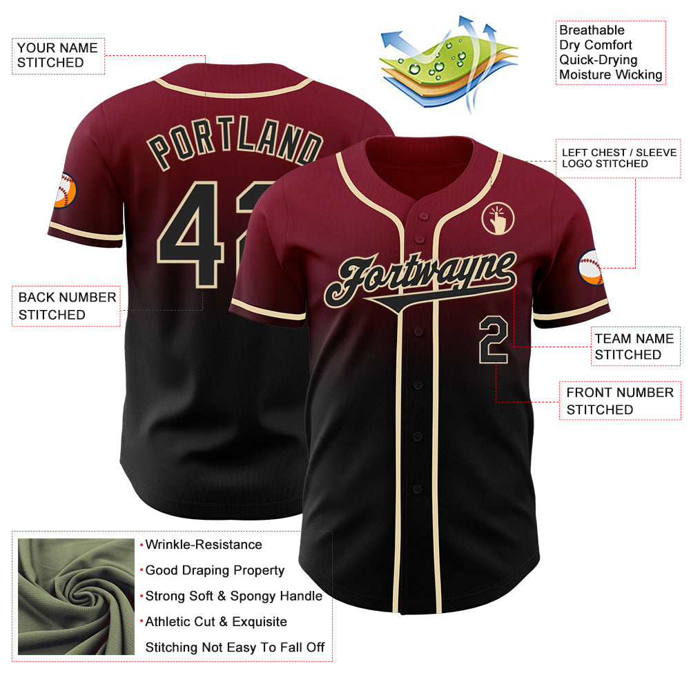 Custom Crimson Black-Cream Authentic Fade Fashion Baseball Jersey