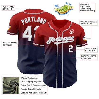 Custom Red Navy-Gray Authentic Fade Fashion Baseball Jersey