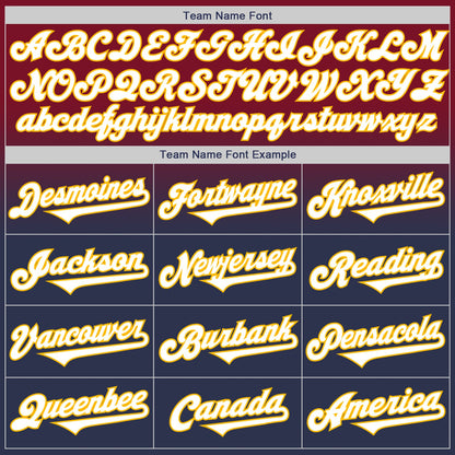 Custom Crimson Navy-Gold Authentic Fade Fashion Baseball Jersey
