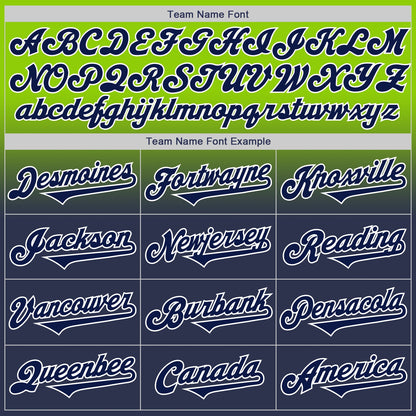 Custom Neon Green Navy-White Authentic Fade Fashion Baseball Jersey