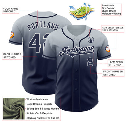 Custom Silver Navy-White Authentic Fade Fashion Baseball Jersey