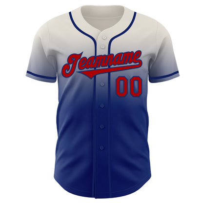 Custom Cream Red-Royal Authentic Fade Fashion Baseball Jersey