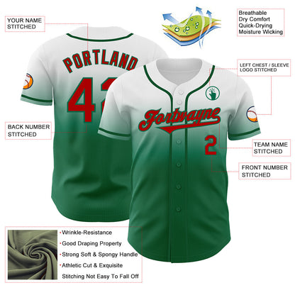 Custom White Red-Kelly Green Authentic Fade Fashion Baseball Jersey
