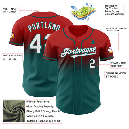 Custom Red White-Teal Authentic Fade Fashion Baseball Jersey