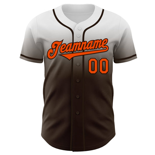 Custom White Orange-Brown Authentic Fade Fashion Baseball Jersey