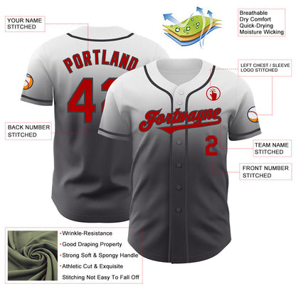 Custom White Red-Steel Gray Authentic Fade Fashion Baseball Jersey