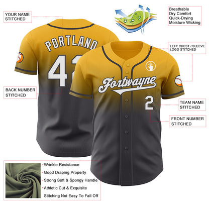 Custom Gold White-Steel Gray Authentic Fade Fashion Baseball Jersey